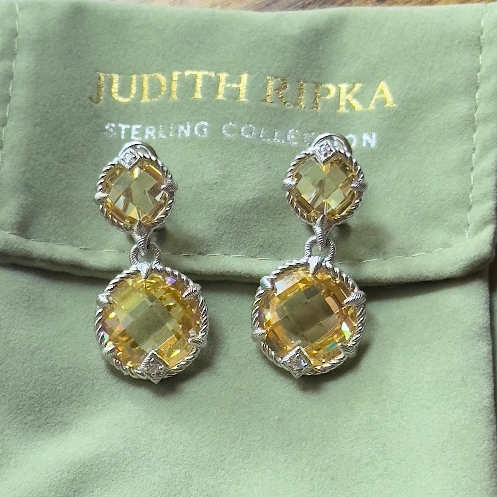 Judith Ripka Estate Jewelry Sterling Silver Canary Yellow Earrings